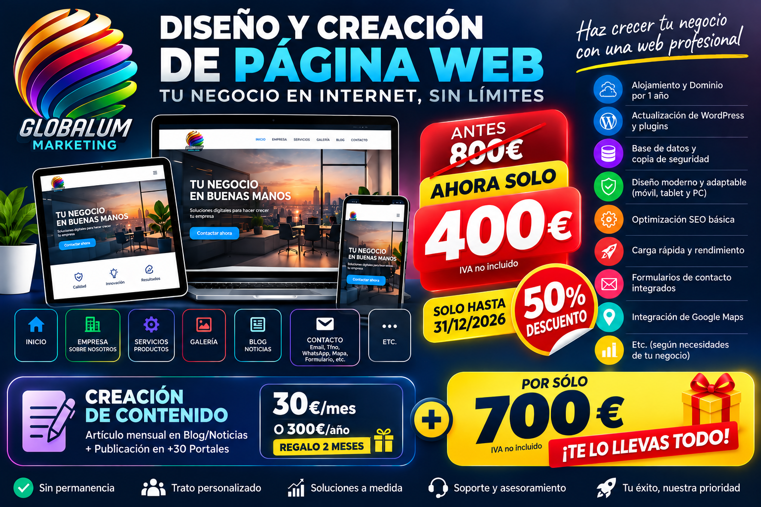 Oferta diseño web Globalum Marketing