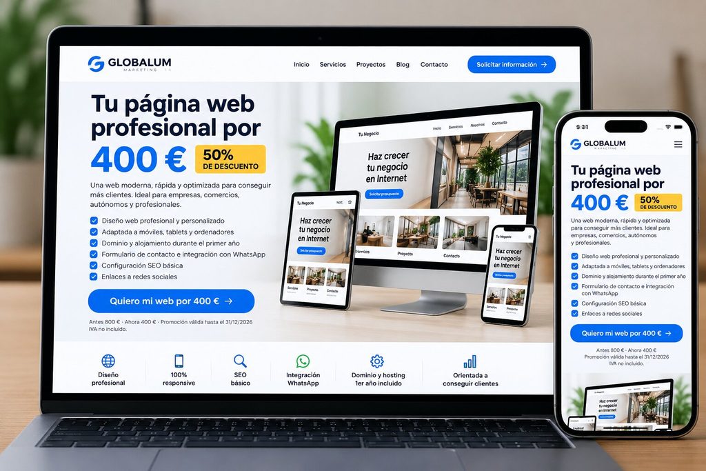 Ejemplo de página web profesional diseñada por Globalum Marketing